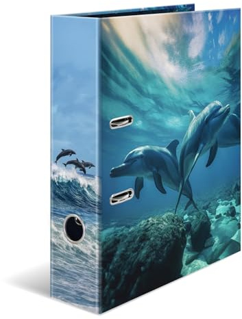 HERMA Ordner A4 Delfin, 7 cm breit, Kinder Ringordner mit Tier Motiv, bunter Aktenordner mit Innendruck für Jungen und Mädchen