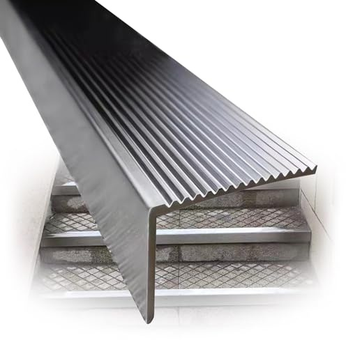 Edelstahl Treppenkantenprofil, Treppenkantenschutz Winkelprofil für Außen und Innenbereich, Antirutsch L-Form Treppenprofil(100x40mm)
