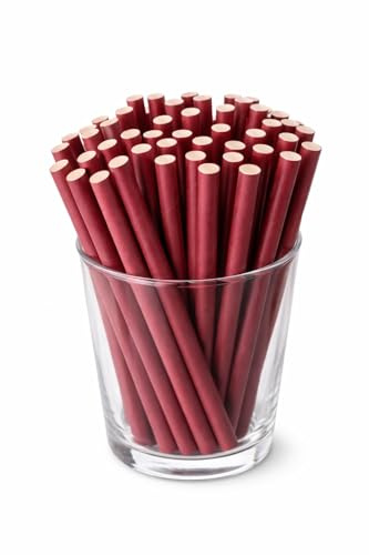 Premium Paper Drinking Straws, Burgundy, 8mm x 200mm, Extra Thick 3 Layer, Plastic-Free Compostable, for Smoothies and Bubble Tea, 250 Pack