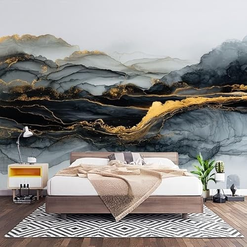 Vliestapete XXL Wandtapete 3D Effekt Wand Dekoration TintenflüSsigkeitskunst Fototapete Selbstklebend Moderne Design Schwarz Und Weiß Mustertapete Wohnzimmer Schlafzimmer Büro Flur 350x256 cm