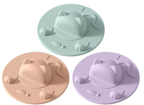 Pocoiau Pack of 3/4 Cats Shape Silicone Cup Lid with Tea Bag Holders and Phone Stand Function for Hot Beverages Phone Stand