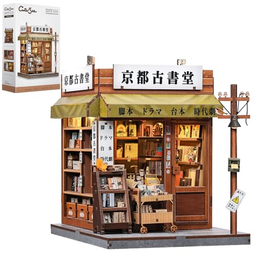 CUTEBEE Book Nook DIY-kit – Antikt Japanskt Bokhandel, Modellbygge i Trä, 3D-pussel för Vuxna, med LED & Dammskydd, Hyll-dekoration & Present (Antique Bookery of Kyoto)