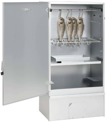 Rökugn med kallröksgenerator av galvaniserat stål, 44,5 x 29 x 83 cm, för utomhusgrillning inklusive träspån, termometer, S-krokar och rost, perfekt för kött, fisk, grönsaker