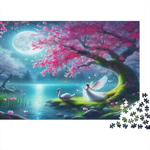 Lago Sakura Fantasía Puzzle de 1000 Piezas Papel para Adultos Escena Nocturna de Luz de Luna Juego de Puzzle 1000 Piezas Decoración Relajante Regalo Hogar 38x26cm/1000pcs