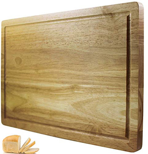 Chef Remi Wood Chopping Board with Juice Canal - Large 40 x 25cm - 1 Yr Warranty - Solid Wood | Meat Board | Bread Board | Cutting Board