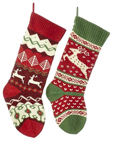 Kurt Adler 20-inch Knit Reindeer Stockings 2 Assorted