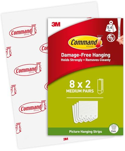 Command Languettes Accroches Tableaux Moyen Modèle, 8 x 2 Languettes, 5,4 kg, Blanc - Fixation sans Dommage