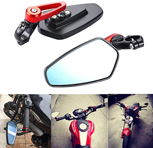 ViZe 7/8'' 22mm Rétroviseurs Moto Embout de Guidon Latéraux Miroir Arrière Universel Miroir Motif Rouge-bleu