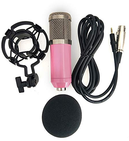 Adjustable Microphone Condenser Recording Microphone Kit Plug & Play Microphone for Phone Laptop Pink