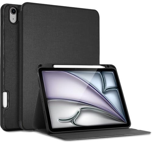 ProCase Buchdeckel Hülle für iPad Air 11 Zoll (M3/M2 2025/2024)，iPad Air 6/5/4 10,9 Zoll, Buch Case Cover mit Stiftehalter Schutzhülle mit Auto Aufwachen/Schlaf -Schwarz