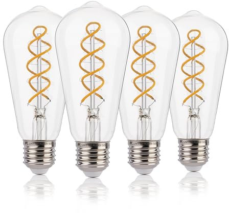 FLSNT LED Edison Bulb,ST58 Vintage Spiral Filament Light Bulb 4W(40W Equivalent),E27 Base,Non-Dimmable,Warm White 2200K,Clear Glass,4 Pack