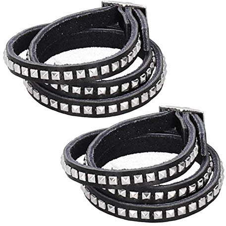 Punk Armband, 2 Stück verstellbare Niet Leder Armbänder Manschette Punk Rock breite Armbänder Hip Hop Armband für Männer Frauen