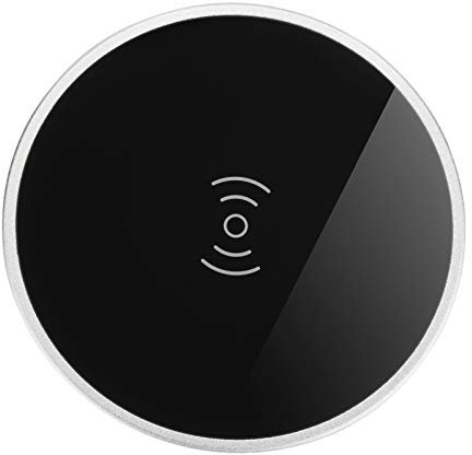 JUNKER - Caricabatterie Wireless WLC-02 (Lega di Alluminio, Nero, Ø 74 mm) / Caricabatterie USB da Tavolo senza Alimentatore/Incorporabile in Mobili/Caricatore a Induzione per Smartphone