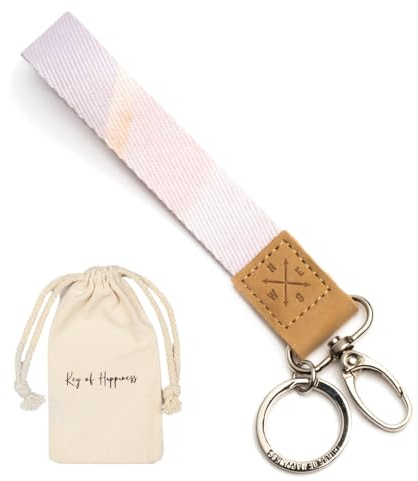 Things of Happiness Schlüsselband kurz mit Schlüsselring & Karabiner für Frau & Mann | Edler Schlüsselanhänger | Kleines Geschenk Geburtstag, Valentinstag | kurzes Lanyard
