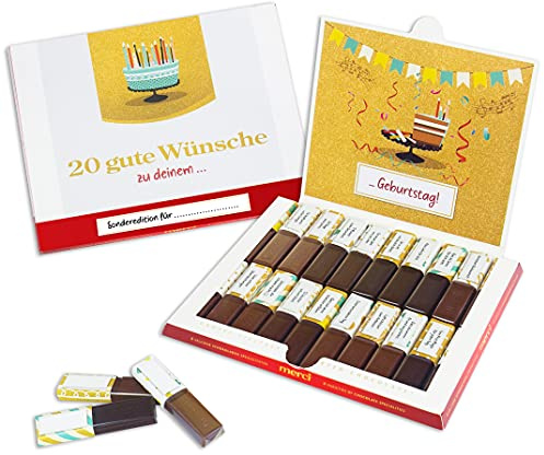 SURPRISA Aufkleberset für Merci-Schokolade: Das persönliche Dankeschön zum Geburtstag - kreatives Geschenk | Enthält 44 Sticker für Merci-Verpackung, Banderole und 20 Merci-Riegel, inklusive Blanko-Sticker zum Selbstbeschriften