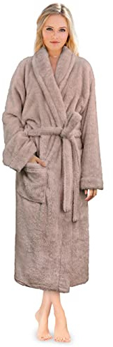 PAVILIA Peignoir à poils longs en polaire Sherpa doux et chaud pour femme, taupe, Large-X-Large