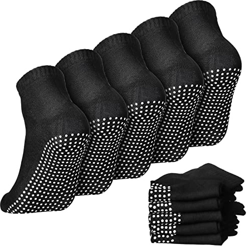 Geyoga 5 paia di calzini antiscivolo da uomo da donna antiscivolo con cuscino unisex per yoga pilates barre allenamento a casa, Nero, Taglia unica