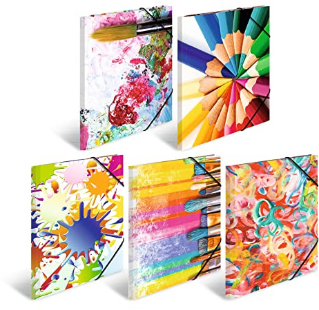 HERMA Sammelmappen A3 Kunst Set, 10 Stück, Kinder Eckspanner-Mappen aus Pappe mit Design Motiv, Gummizug, Innenklappen und Innendruck für Jungen und Mädchen