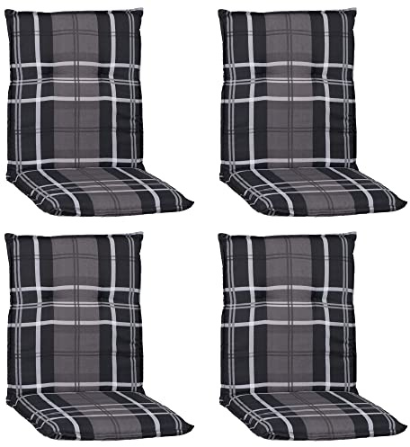 NYVI Gartenstuhl Auflagen Niedriglehner 4er Set Barcelona - UV-Beständig, Atmungsaktiv, Strapazierfähig - Niedriglehnerauflagen Outdoor - Sitzauflagen für Gartenstühle 100x50cm Anthrazit Kariert