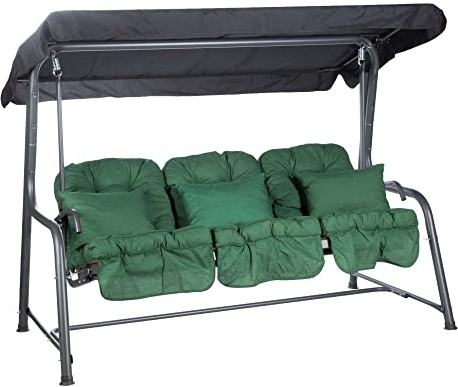Alfresia Turin 3-Seater Reclining Swing Seat – Multipurpose Garden Sofa into Sunbed, Steel Charcoal Frame, Polyester Canopy, Weather Resistant, Outdoor Classic Cushions Included in Choice of Colours