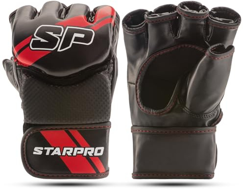 Starpro Star Guantes MMA - Cuero PU - Blanco y Negro - para Sparring y Agarre en el Entrenamiento de Combate Muay Thai Artes Marciales MMA Kickboxing Fitness y Ejercicio - Hombres y Mujeres