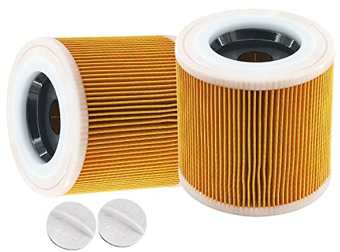 Cartridge Filter For Karcher® WD2 WD3 MV2 MV3 Wet & Dry Hoover Vacuum Cleaner Replacement 2Pcs | Washable and Reusable, 12-Stage HEPA Filtration, Good Air Permeability, Easy Replacement, for Wet and Dry Cleaning