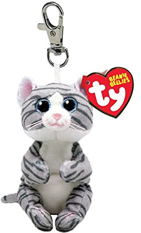 Ty Beanie Bellies Clips Ring für Schlüssel aus Plüsch, Mitzi das Kätzchen mit blauen Glitzeraugen, Plüschtiere mit weichem Bauch 12 cm T43100
