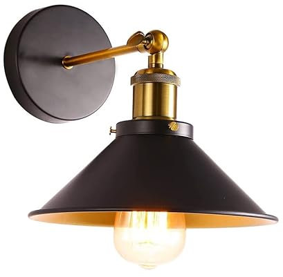 LEDSone Metal Black Wall Sconce Antique Gold Inner Cone Shape Industrial Wall Light E27 Bulb Base Light Fixtures Indoor for Bar Restaurants Living Room Bedroom Bathroom Hallway Balcony Stairs.