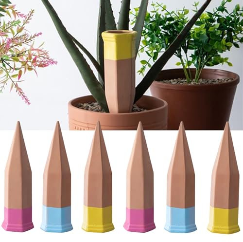 MKNZOME Tonkegel Bewässerung, Terrakotta Pflanzen Selbstbewässerung Pfähle, Automatische Pflanzenbewässerung Indoor Set, Slow Release, Urlaub Pflanzen-Nanny für Topfpflanzen Blumen Bäume, 6 x 190ml