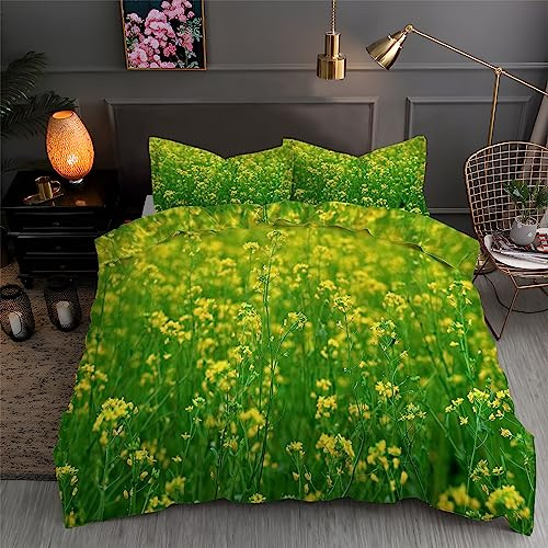 Housse de Couette 240 X 260 Bleu Parure de Lit 240 X 260 Colza 2 Personnes ImpriméEs Housses de Couettes Microfibre Douceur avec 2 Taies d'oreiller, avec Fermeture ZippéE