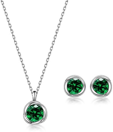 immobird Schmuckset Damen Sterling Silber 925 mit Geburtsstein Rose Anhänger Halskette und Ohrringe Set Geschenk Für Frauen Mama Mädchen