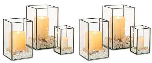 NUPTIO Windlichter Kerzenständer Glas Schwarze - 6 Stück Stumpenkerzen Metall Gehärtetes Glas Windlicht Laterne Deko Gehärtetes Kerzenhalter Hochzeit Mantel Weihnachten Tafelaufsatz