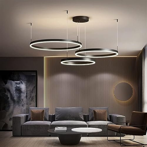 LED Pendelleuchte Esszimmerlampe Metall Ring Hängelampe Höhenverstellbar Wohnzimmerlampe Kronleuchter Dimmbar mit Fernbedienung Hängeleuchte Runde Pendellampe Acryl Deckenleuchte Größe : 60+80+100CM