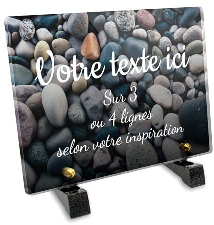 Plaque funéraire Rectangle Personnalisable en plexi Motif Galets, différentes Tailles, épaisseur 6mm, personnalisée sur Plusieurs Lignes 20x15 cm