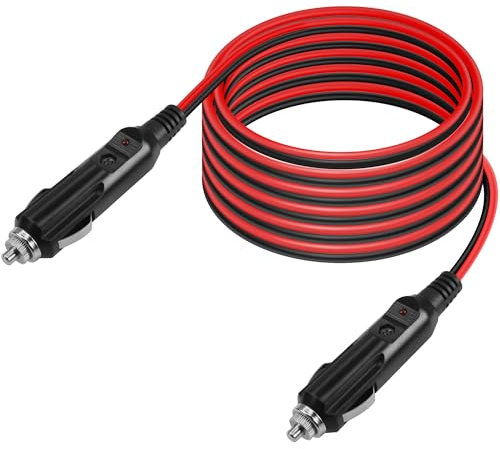 GELRHONR 12V Encendedor de cigarrillos para automóvil Cable de carga macho a macho, Cable de carga resistente de 14 AWG con Luz LED, protección contra fusibles 25A, para bomba de aire (3M/9.8Ft)