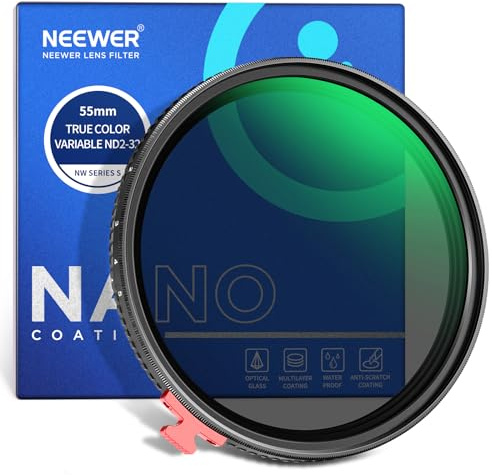 NEEWER 55mm True Colors Variable ND Filter ND2-32 (1-5 Stops) Limited Neutral Density Filter with Putter, Multi Coated HD Optical Glass/No X Cross/Aluminum Frame/Water/Scratch/Fingerprint Resistant