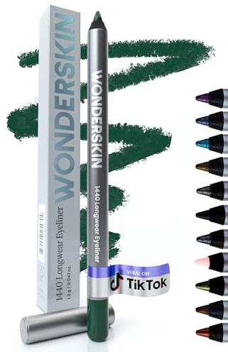 Crayon eyeliner Wonderskin 1440 Longue tenue, waterproof et sans bavure | Eyeliner vert waterproof, formule anti-bavures qui glisse en douceur pour une définition précise et longue tenue.
