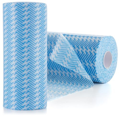 Peachicha J Cloths On Rolls,Kitchen Cleaning Cloth,Reusable Cleaning Cloths, Blue Dish Cloth and Dish Towels 2 Rolls, Total 200 Pcs
