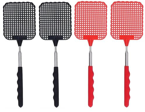 Fly Swatter, 4 PCS Extendable Fly Swatters, Telescopic Fly Swatters, Strong Fly Killer with Telescopic Handle, for Indoor Outdoor, Mosquito, Wasp Bug and Insect