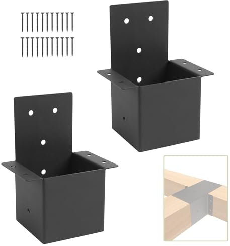 Lot de 2 supports de pergola, 10,2 x 10,2 cm (réels 9,1 x 9,1 cm), kit de support mural pour poteaux en bois, connecteur de poteau de pergola ou garde-corps de terrasse