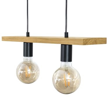 LED Wood Pendelleuchte Holz 2 Flammig - Handgefertigte Hängelampe Esstisch - Vintage Hängeleuchte E27 - Deckenlampe Hängend - Retro Lampe Decke für Esszimmer, Küche und Wohnzimmer, Ohne Leuchtmittel