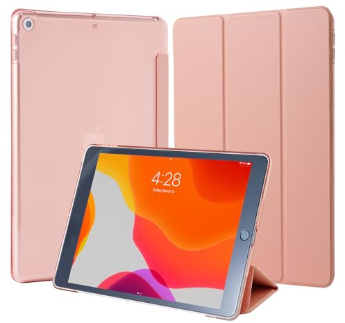 4UBonLife Coque pour iPad 10,2 Pouces 9ème/8ème/7ème Génération 2021/2020/2019, Housse Étui de Protection Léger Coque Arrière en PC Rigide Translucide Givré pour iPad 9/8/7, Or Rose