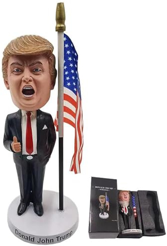Jinbyol Handgefertigte Schüttelkopf-Puppe, US-Präsident und US-Flagge, Puppe, Anzug, Giving Thumbs Up Wackelkopf-Statue, kreative Desktop-Heimdekoration, realistisches Geschenk, 20,6 cm hoch