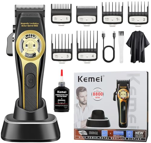 KEMEI 2373 Professionelle Haarschneidemaschine für Herren, 8800 U/min Hochwertiger Bürstenloser Maglev-Motor, Elektrische Schnurloses Clipper Haarschneider, Verstellbare DLC-Klinge