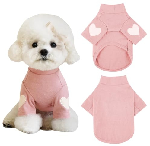 Yaopelky Hundtröja för små medelstora hundar varm husdjur t-shirt hundkläder med hjärttryck katt valp outfit hundtröjor för teddy, chihuahua schnauzer (rosa, X-Large)