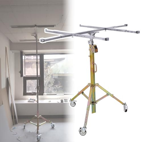 plattenheber rigips Sheetrock-Heber für die Decke – arbeitssparender Gipskarton-Heber für den Baustellenbau – Gipskarton-Hebebühne mit 3 feststellbaren Rädern – um 360° verstellbarer Gipskarton-Heber(