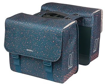 Basil Flair Dubbel cykelväska MIK – 35 L, blå, vattenavvisande, tillverkad av återvunnen polyester, inkl. låsbar MIK-adapterplatta, perfekt för stad och vardag