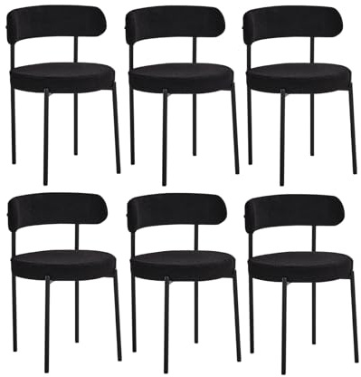 JZGORC Set di 6 Sedie da Pranzo, Sedia Imbottita in Velluto Teddy, Adatta per Sala da Pranzo, Soggiorno, Camera da Letto, Sala Conferenze - Nero