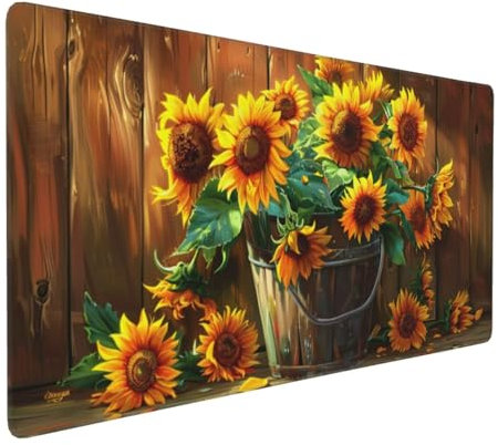 Gaming Mauspad XXL Sonnenblume Mousepad 1000x500x4mm Bauernhof Verlängertes Mauspad Schreibtischauflage,Genähte Kanten Mauspad,Verbessert Präzision Geschwindigkeit Wasserdicht Geeignet für Büro,Spiele