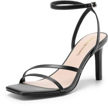 DREAM PAIRS Women’s High Stilettos Heels Open Toe Square Sandals Ankle Strap Pumps Sexy Comfort Strappy Dress Shoes Party Wedding Heeled Sandals,Size 6,Black-Pu,DWUMHS2563
